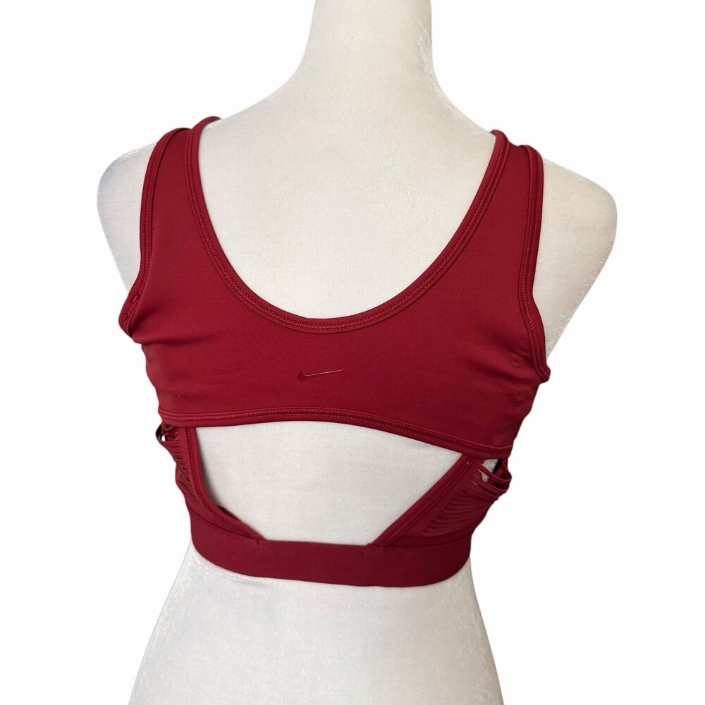 Nike Medium Motion Adapt High Support Sports Bra Maroon Red Fringe Cutout - Picture 5 of 9